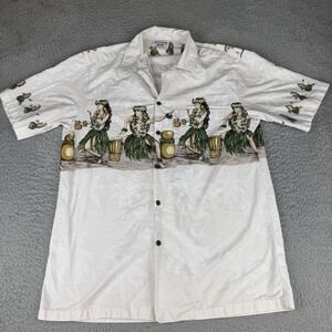 Vintage Pacific Legend Mens L Hawaiian Button Up Shirt Hula Girl Made In Hawaii